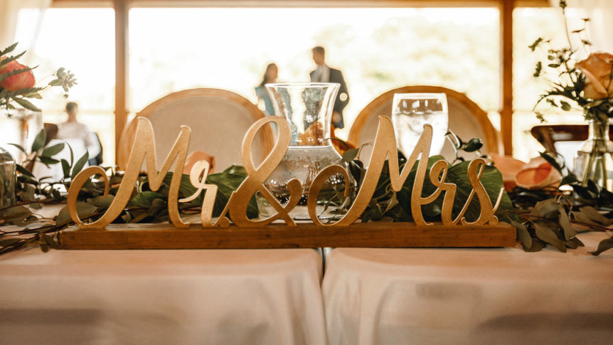 Elegant Reception Table Setup at Northern Virginia Museum Wedding Venue Highlighting Mr. & Mrs. Detailing