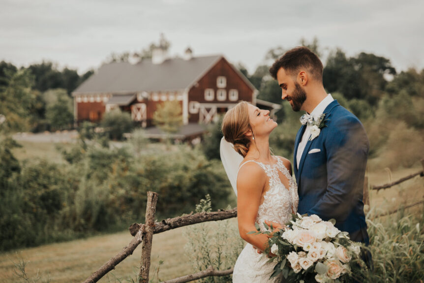 Newlyweds at Zion Springs barn venue, ideal for rustic, elegant weddings in Northern Virginia.